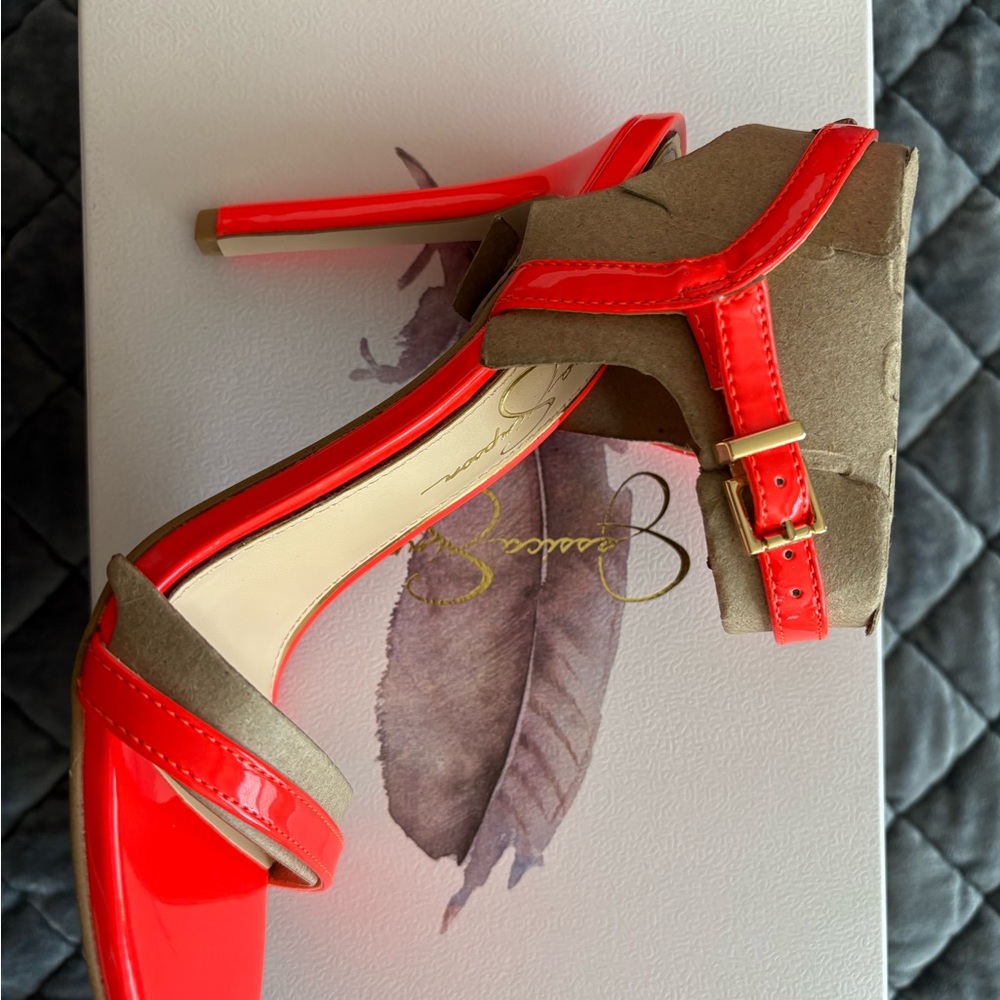 Jessica Simpson Red and Tan Sandals neon orange